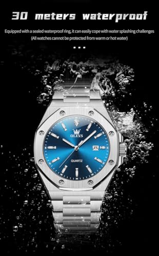 OLEVS Mens Analog Watch Stainless Steel Easy Read Waterproof Luminous Casual Luxury Watches