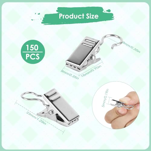 150 Stück Gardinen Clips, Vorhang Clips mit Haken, Edelstahl Kleine Gardinen Klammern, Duschvorhanghaken Clips, Multifunktionale Vorhang Klammern für Schlafzimmer Badezimmer Heimdekoration