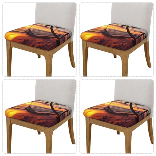 quopvn Coconut Beach Sunset Hammock Print Elastic Square Cushion Cover Milk Silk Chair Cover for Square Chairs