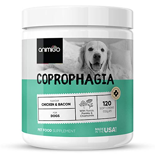 Animigo Coprofagia Deterrent para Perros | Suplemento Natural para Prevenir Ingesta de Heces en Perros | Evita Consumo de Cacas, Ayuda la Digestión y Refresca el Aliento | 120 Cápsulas Masticables