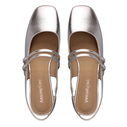 Women's Mary Jane Shoes Low Chunky Heel Patent Leather Double Strap Slingback Pumps Closed Square Toe for Party Wedding Dress4