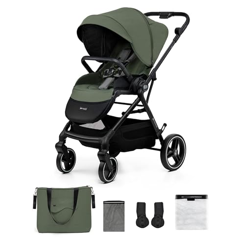 Kinderkraft YOXI Kinderwagen, buggy von Geburt bis 22 kg, Einfach Zusammenklappe, Undurchdringlichen Rädern, Wasserdichten, UPF50+, Korb bis zu 5 kg, Grün