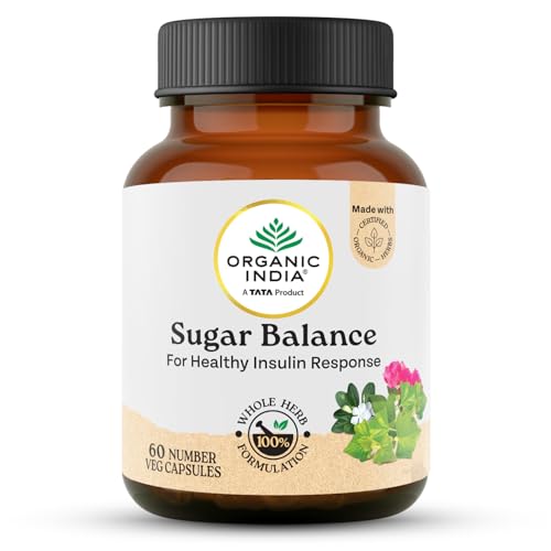 Image of A TATA Product - Organic India Sugar Balance - 60 Veg Capsules, Naturally Supports Healthy Insulin Response & Glycemic Control, Normalize Energy Levels & Metabolism, GMP & NPOP Certified Organic