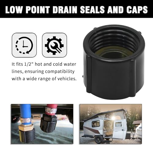Image of Anxingo 2 Pcs Low Point Drain Seals and Caps, Replacement for RV Camper Travel Trailer, Replace for 1 /2 Inch Hot and Cold Water Lines