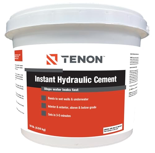 Tenon Instant Hydraulic Cement - Water Stop Powder for Concrete Rapid Setting Stops Water in 3 to 5 Minutes Pools Basements & More (10 Pounds)