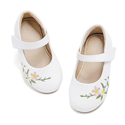 Otter MOMO Toddler/Little Girls Mary Jane Ballerina Flats Shoes Slip-on School Party Dress White Shoes Size 8