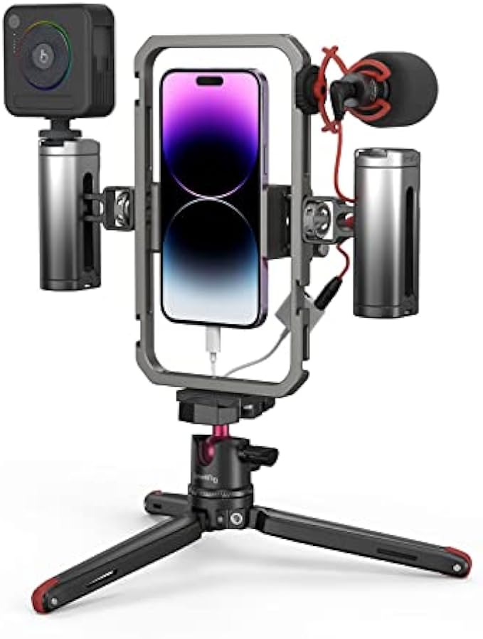 SmallRig All-in-One Video Kit Ultra Aluminum Phone Video Rig Kit w/Quick Release Tripod Wireless Control Handles RGB Light Mic for iPhone for Huawei for Tiktok YouTube Live Streaming Vlogging-3591C
