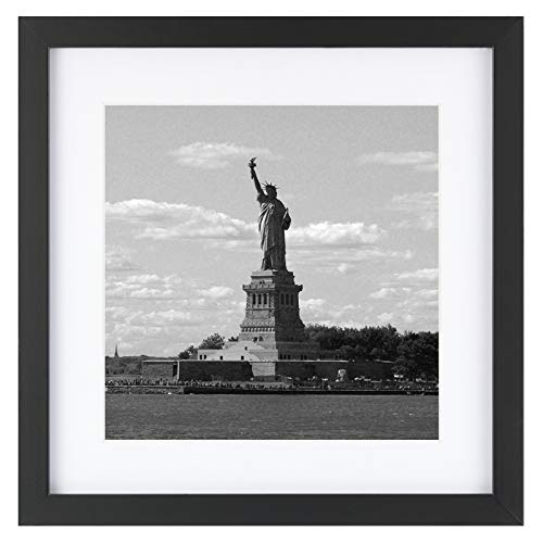 ONE WALL 11x11 Picture Frame Displays Photo 8x8 With Mat and 11x11 Without Mat, Black Solid Wood Frame with Tempered Glass for Wall and Tabletop - Mounting Hardware Included