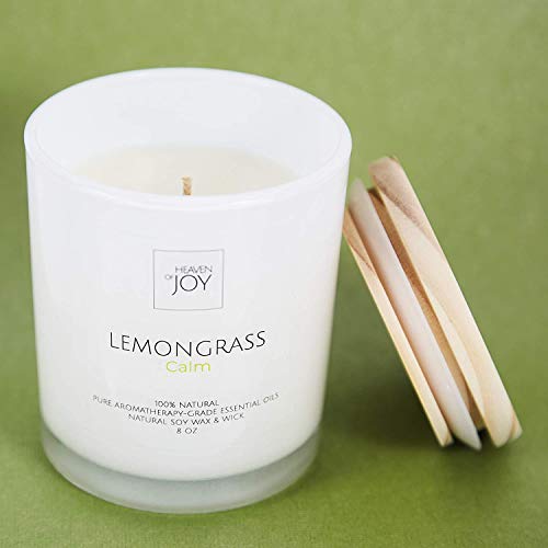 Heaven Of Joy Lemongrass 100% Natural Scented Candle For Aromatherapy And Stress Relief – Pure Essential Oils For Home Or Office, Natural Wax And Cotton Wick With Delicate Aroma #TOP3