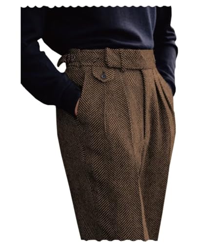 Mens Tweed Dress Pants Retro Wool Slacks Trousers Regular Fit Suit Pants for Men - Main Image