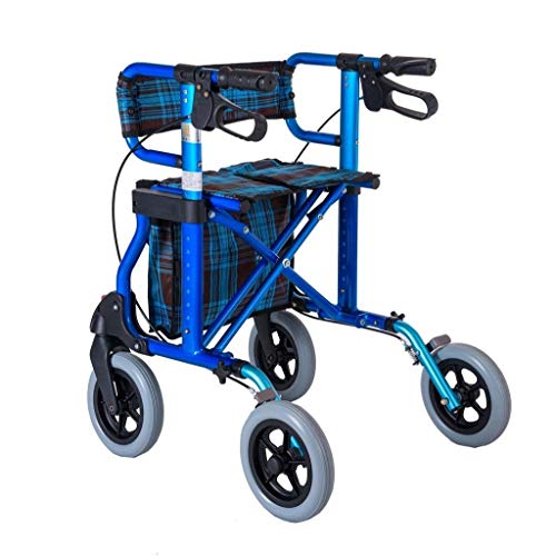 Elderly Walker, Lightweight Foldable 4 Wheel Rollator Walker Aid With Padded Seat Lockable Brakes And Storage Bagdjustable Height Blue Max Load 136Kg