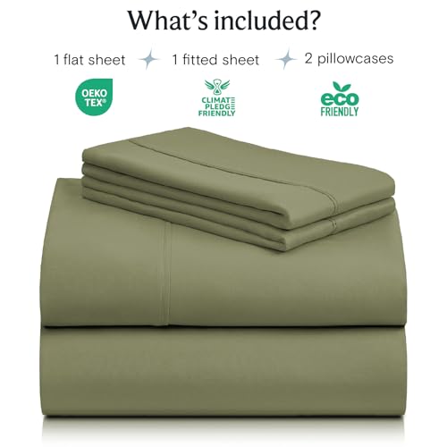LuxClub 4 PC King Sheet Set, Deep Pockets Wrinkle Free Cooling Bed Sheets Hotel Bedding for Women, Men, Includes 1 Fitted Sheet, 1 Flat Sheet and 2 Pillowcases-Soft Olive - Thumbnail 2