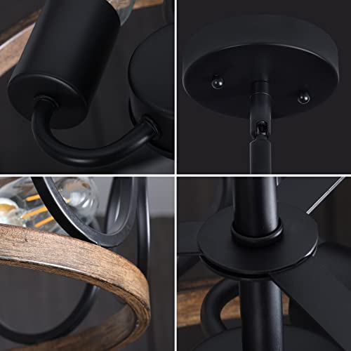 Galtlap Vintage Drum Pendant Lighting Farmhouse Ceiling Kitchen Light Fixtures Rustic Chandeliers For Dining Living Room Entryway Foyer, Black And Wood #TOP5