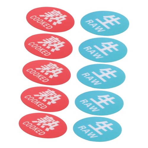 Housoutil 10Pcs Food Labeling Stickers for Raw and Cooked Signs Plastic Kitchen Safety Labels for Food Storage Wall Stickers for Home and Commercial Use