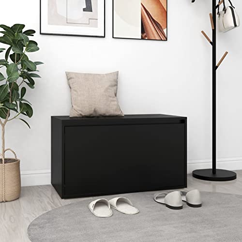 Tidyard Banco Zapatero con Cojín,Zapatera con Banco,Arcón para Zapatos con Asiento,Mueble para Calzado,Mobiliario para Almacenamiento,Banco de Pasillo de aglomerado Negro 80x40x45 cm