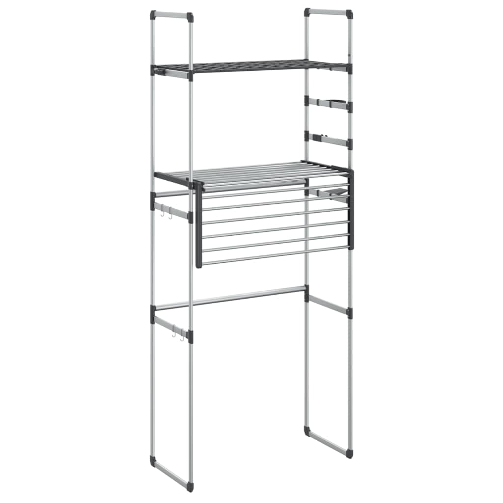 Waschmaschinenregal 77x52x192 cm Aluminium Wandregal mit Hakenleiste für Badezimmer Küche Garage und Flur, platzsparende Aufbewahrung, verstellbare Höhe, robustes Silbern Design