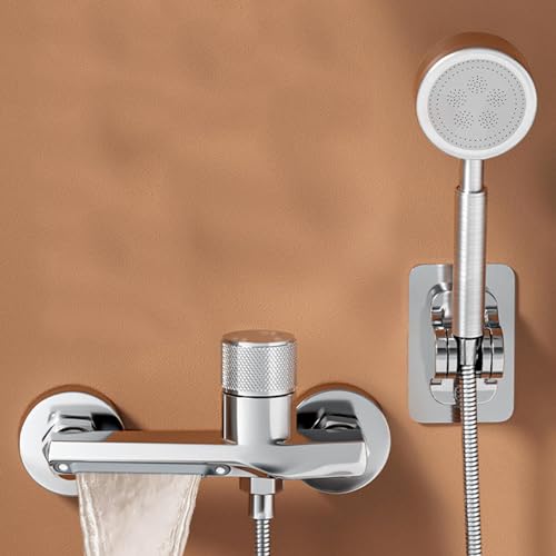 Mitigeur de baignoire avec ensemble de douche mural argenté et flexible 1,5m - 8