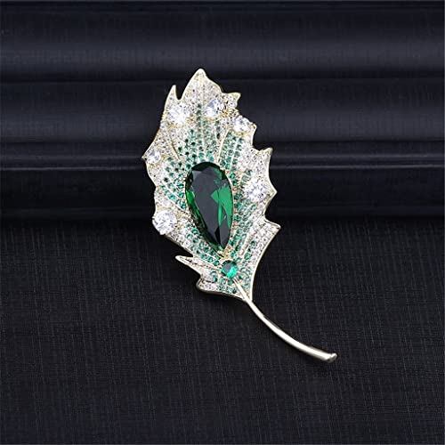 Broche plume en zircon de haute qualité au design feuille ciselée