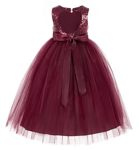 Sequin Heart Cutout Tulle Dress with Flower for Wedding Pageant Toddlers 271F2