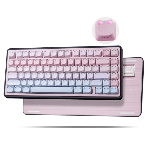 Image of ZORNHER UR82 Wireless Mechanical Keyboard,75% Creamy Keyboard with Cute Cat-Ear Shine Through Keycaps, Hot-Swappable RGB Gaming Keyboard for Windows /Mac, BT /2.4G /USB-C,Bubble Cat Pink Blue