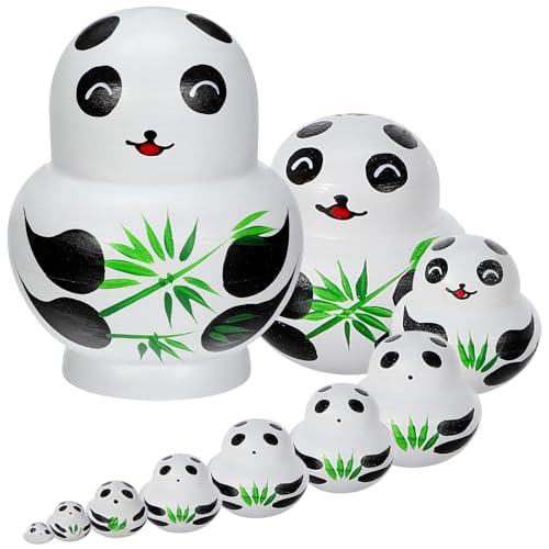 STOBOK 10pcs Panda Russian Dolls Handmade Panda Bear with Bamboo Nesting Dolls Wooden Matryoshka Dolls for Kids Toy Christmas Birthday Home Room Decoration
