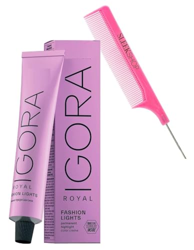 Sleekshop Comb + IGORA ROYAL FASHION LIGHTS L-89 Red Violet Permanent Cream Highlight Hair Color Dye by Schwarzkapf (Newest 2024-2025 Version with SLEEKSHOP PINK Comb)