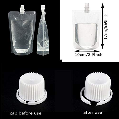 Veiren 50 Pack Plastic Spout Pouches Reusable Clear Stand Up Concealable Liquid Drinking Flasks Portable Wine Liquor Milk Beverage Jelly Coffee Water Bag For Home Travel Party Wedding Supplies, 200Ml #TOP4