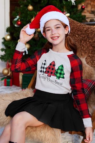 BesserBay Christmas Girls Funny Plaid Raglan Long Sleeve Shirt 4-14 Years4