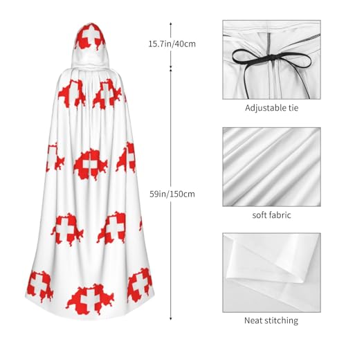 Cape à capuche médiévale drapeau suisse 150cm unisexe pour cosplay et carnaval - 2