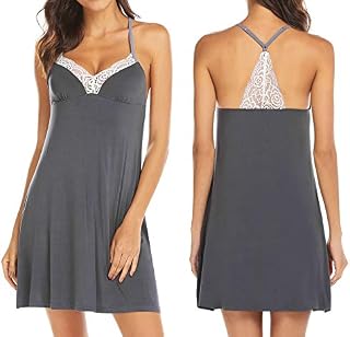Ekouaer Women's Chemises Sexy Lingerie Lace Babydoll Full Slip Sleepwear Dress (Grey L)