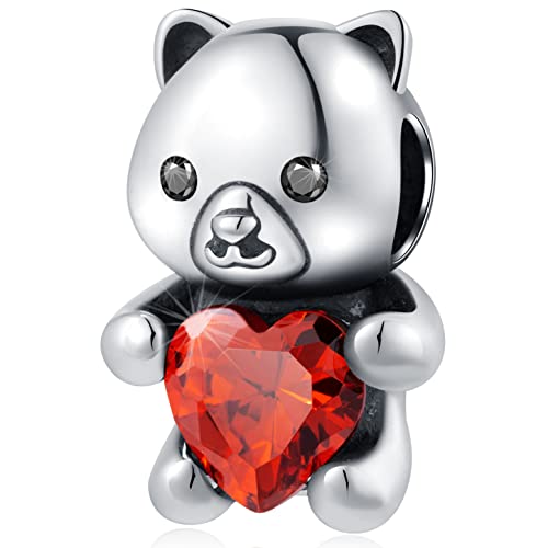 Teddy Bear Charms Hug My Heart fit Pandora Valentines Day Bracelet, 925 Sterling Silver 