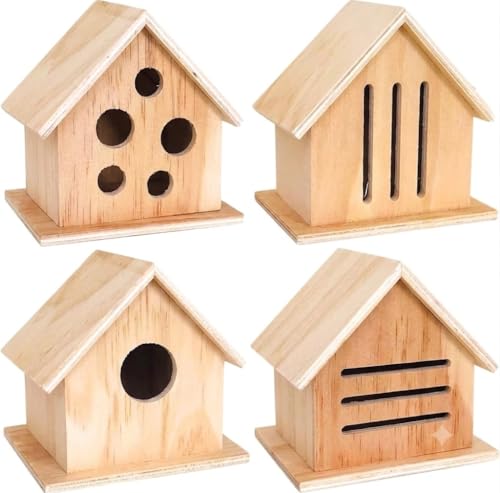 DIY Paintable Craft Kit – 12 Pack Wooden Bird, Bee, Insect & Butterfly Houses for Kids and Adults | 4 Styles, Bulk Set, Outdoor Pollinator Garden Habitat