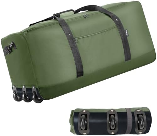 Finnhomy 120L Foldable Rolling Duffel Bag with 3 Wheels, Light Weight Travel Duffel bag with Large Loading Capacity, 32 inch Rolling Duffel bag with Shoulder Strap for Travel Camping Sports