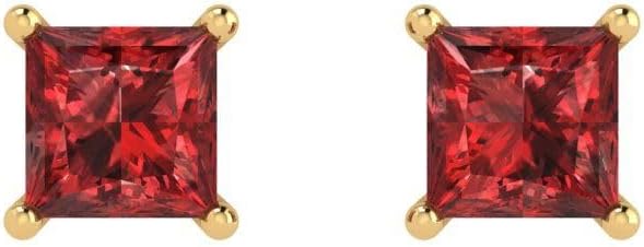 14K Yellow Gold Plated 925 Sterling Silver Push back Dainty Stud Earrings for Women - 1.5 cttw Princess Cut Natural Garnet - Image 3