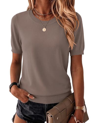 Image of Zeagoo Womens Summer Short Sleeve Tops Crew Neck Lightweight Pullover Sweaters Loose Dressy Casual Blouse Basic Clothes