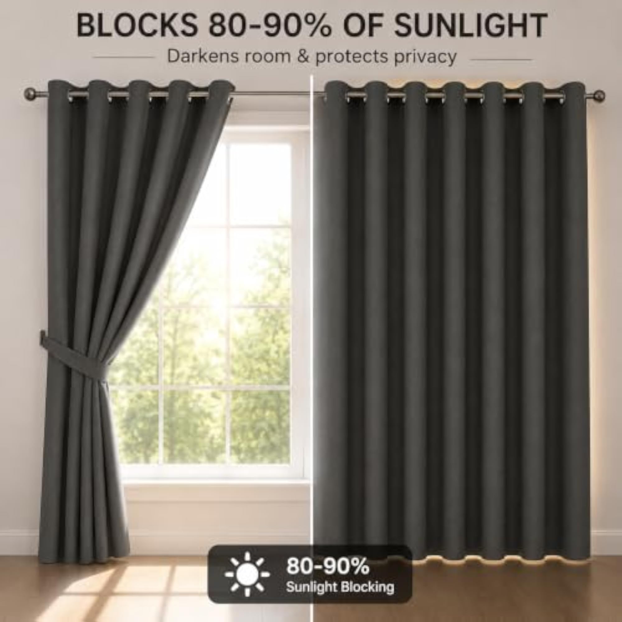 Blackout Door Curtain Room Darkening, Grey