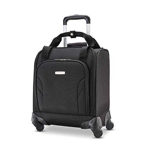 A photo of black Samsonite Underseat Carry-On Spinner with USB Port.