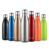 CMXING Thermo Gourde Bouteille d'eau en Acier Inoxydable Isolée Double Paroi-Bouteille Isotherme, Argent, 500 mL
