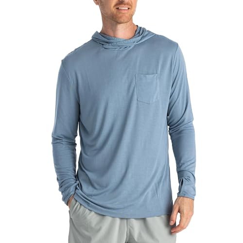 Free Fly Men's Lightweight Hoodie - UPF 20+ Sun Protection Hoodie for Men - Breathable Long Sleeve Sun Shirt for Fishing - Blue Fog, Large