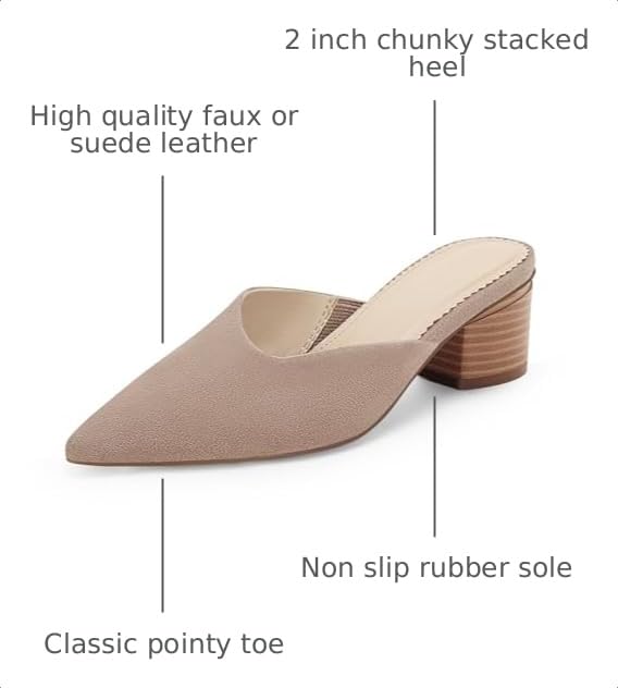 Image of Coutgo Womens Pointed Toe V Cut Mules Chunky Block Heels Slip On Clogs Fashion Office Slides Shoes