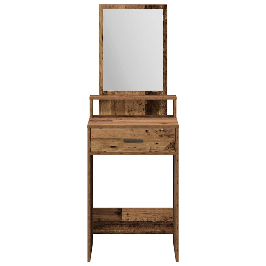 Schminktisch mit Regal Altholz Holzwerkstoff 50 x 41 x 140 cm mit Schublade und Spiegel, Kosmetiktisch für Schlafzimmer, Makeup Styling und Pflege, modernes Vintage Design