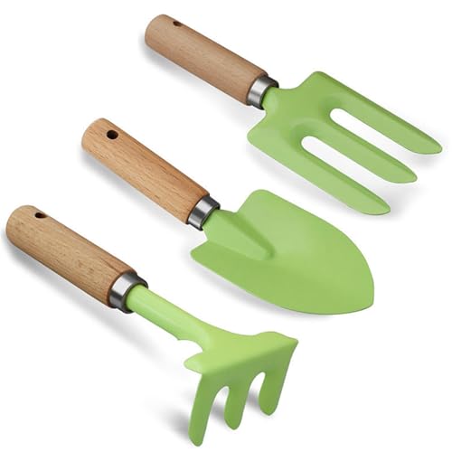 3pcs Kids Gardening Tool Set Featuring Metal and Wood Designs for Fun Family Time in The Garden Planting Digging Outdoor Backyard Play Tool