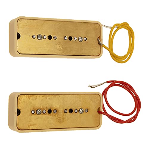 2Pcs Yootones P90 Pickup Bridge & Neck Single Coil Pickups Set N/B Compatible with Electric Guitar Parts Replacement (Yellow)