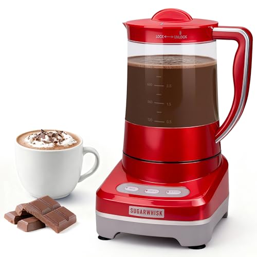 SugarWhisk 29 Oz Hot Chocolate Maker Machine, Electric Milk Frother and Steamer, Hot Cocoa Maker Machine for Hot Chocolate Bar, Detachable Pitcher, 2 Speed Mode, 3.5 Cups, Red