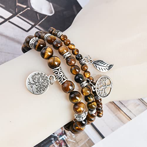 Image of YGLINE Tree of Life Yoga Healing Stone Bracelets,Multilayer Lotus Chakra Stone Reiki Bracelet Sets,Anxiety Crystal Natural Stone,for Women Stress Relief