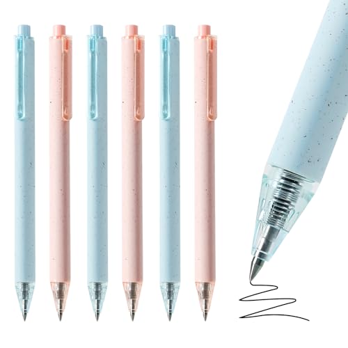 RIANCY Pink pens black ink gel cute pens fine point smooth writing retractable pretty premium 0.5mm blue Black Ink for Women Girls Teachers Office School (6pcs)