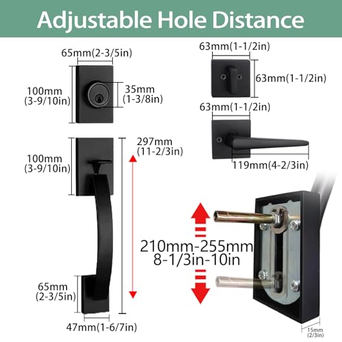 Image of NEWBANG 2 Pack to be Keyed Alike Modern Keyed & Dummy Entry Handlesets for Double Front Doors with Same Culinders and Same Keys in Matte Black(2 PC Keyed and Dummy),MDHST2017DB-SET-2P