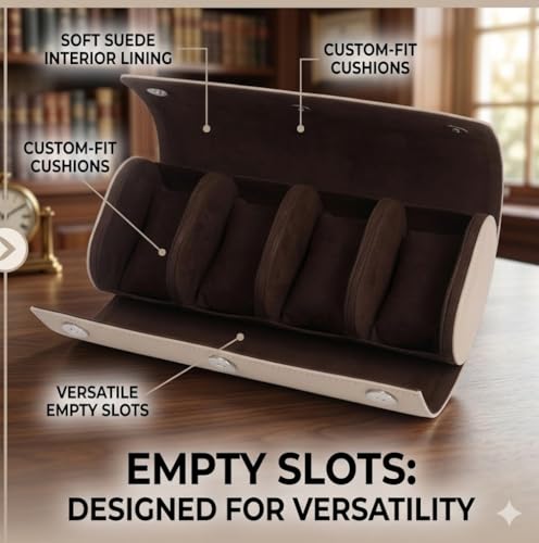 Image of essart Travel Watch Roll Case 4 Slots - Portable Luxury Watch Organizer & Storage Box for Men & Women