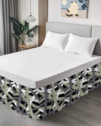 Sage Green Black Geometric Bed Skirt King Size 18 Inch