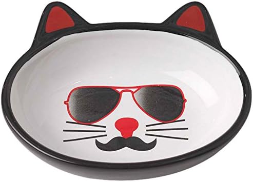 PetRageous 12037 Oval Mon Ami Pierre Stoneware Cat Bowl 5.5-Inch Wide and 1.5-Inch Tall Saucer with 5.3-Ounce Capacity and Dishwasher…